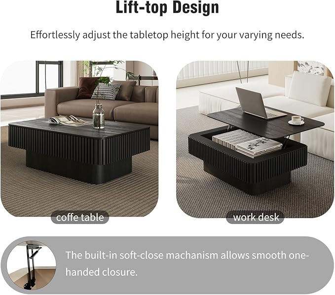 LKTART Lift Top Coffee Table for Living Room, Accent Fluted Coffee Table - Image 7
