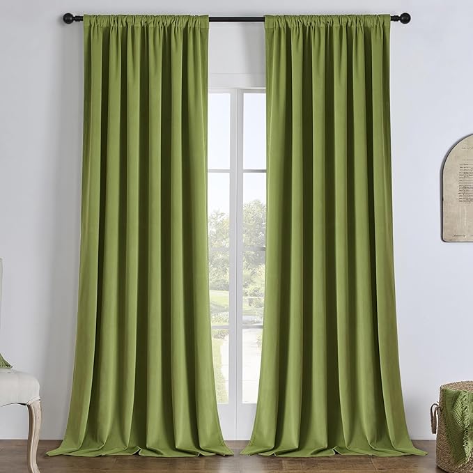Joydeco Moss Green 100% Blackout Curtains 90 Inch 2 Panels, Luxury Thermal by JOYDECO