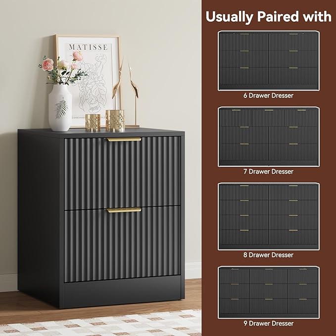 9 Drawer Dresser & Nightstand Set 3-Piece, 63” Wide Fluted Bedroom Dresser Set - Image 6