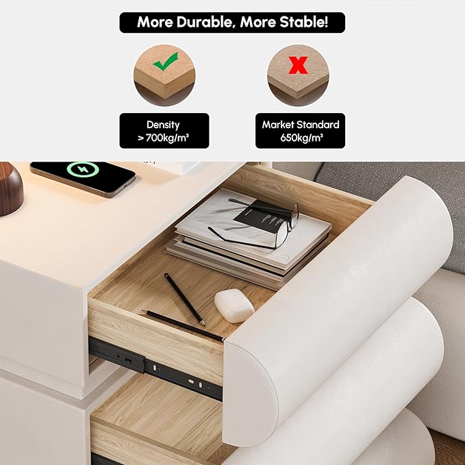 homary Smart Nightstand with Wireless Charging, USB & Type-C Ports – Modern Off - Image 5