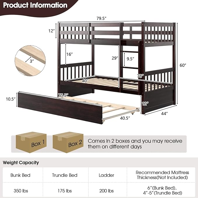 KOMFOTT Wood Twin Over Twin Bunk Bed - Image 2