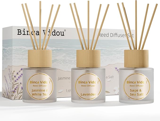 Reed Diffuser Set of 3, Binca Vidou Lavender, Jasmine & White Tea, Sage & Sea - Image 9