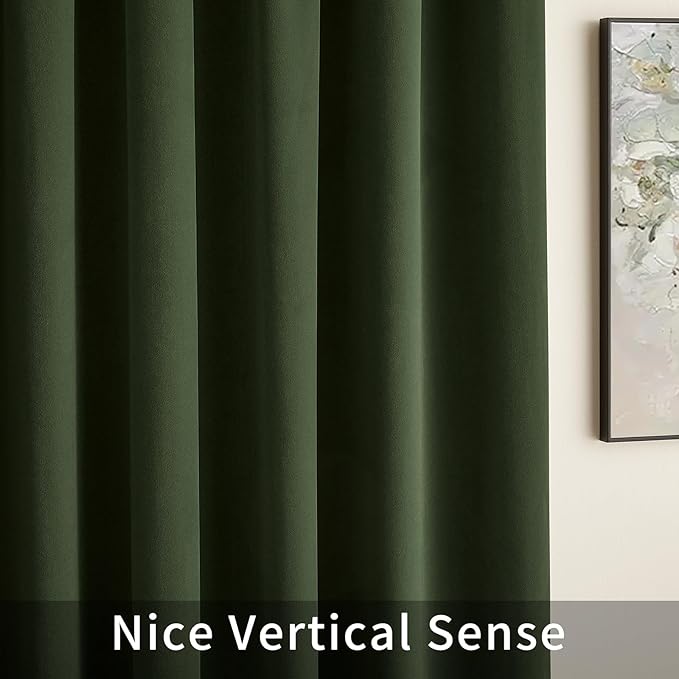 Joydeco Olive Green Velvet Curtains 102 inch Length 2 Panels, Luxury Blackout - Image 8