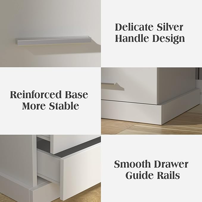 Halitaa Nightstand with Charging Station, LED Lights Side Table with 3 Drawers - Image 6