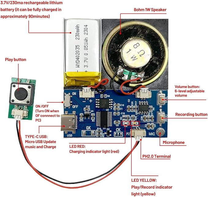 Voice Module, 16MB Push Button Activated Sound Module - Image 2