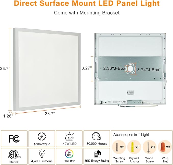 Mcacggo 12-Pack 2x2 FT LED Flat Panel Light Surface Mount, Triac Dimmable & - Image 7