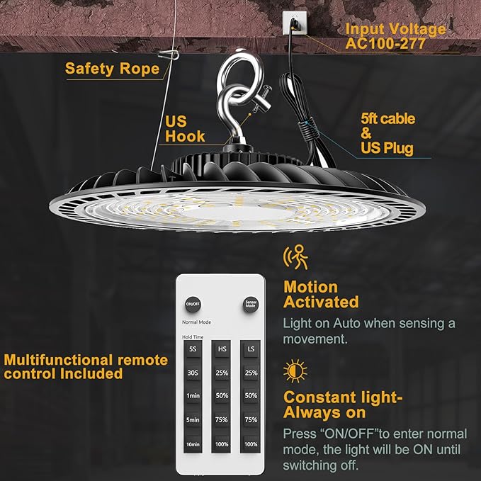 ACOHOOK Smart 300W High Bay LED Shop Lights 45000lm Commercial Bay Lighting - Image 5