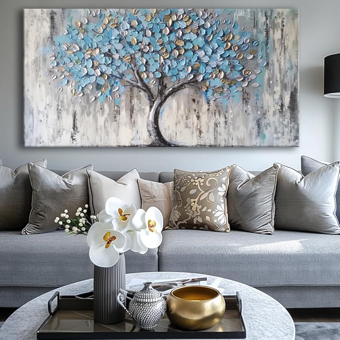 Huaaliunn Blue Tree Canvas Wall Art - Image 6