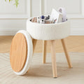 Mxfurhawa Storage Ottoman Foot Stool Teddy Velvet Round Vanity Stool Tray Top by Mxfurhawa