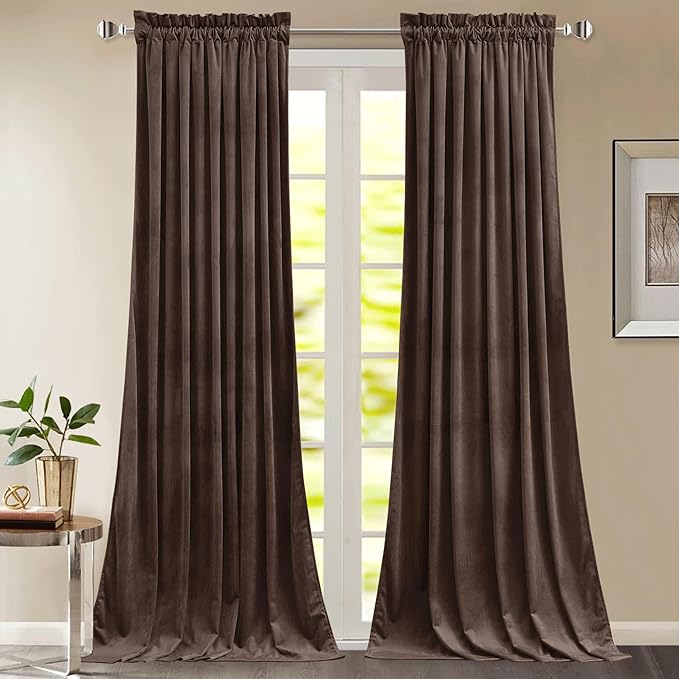 StangH Reddish Brown Curtains 90 Inch, Luxury Soft Velvet Thermal Insulated by StangH