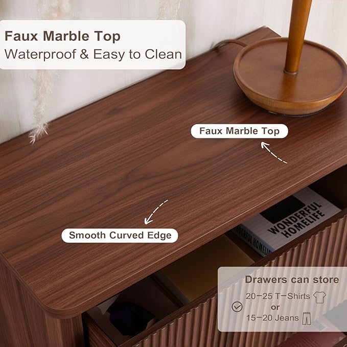 Fluted 6 Drawers Dresser for Bedroom, Wooden Dresser TV Stand, Wood Drawer - Image 5