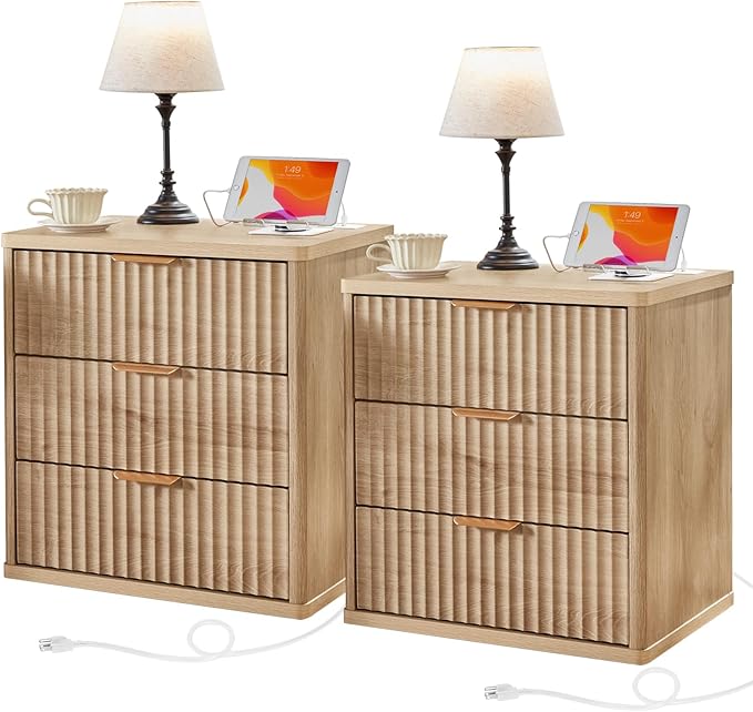LEYAOYAO 23" Wide Fluted Farmhouse Night Stand Set of 2 by LEYAOYAO-Findtheshiningpointofyourideallife%EF%BC%81