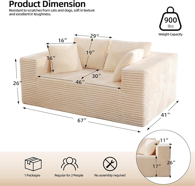 Boneless Cloud Couch Sofa, 2 Seater Deep Seat Modern Lounge Sleeper Couch - Image 3