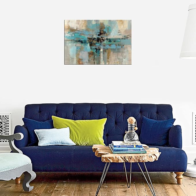 DZL Art A74769 Canvas Prints Abstract Wall Art Print Paintings Blue and Brown - Image 3