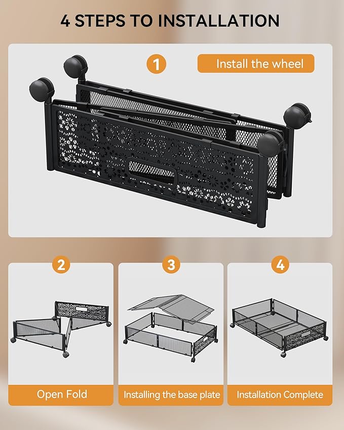 Under Bed Storage with Wheels, Foldable Pattern Carved Metal Under The Bed - Image 5