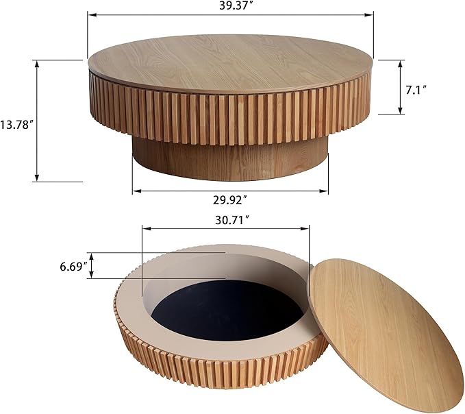 LKTART Round Coffee Table for Living Room, Accent Fluted Drum Coffee Table - Image 3