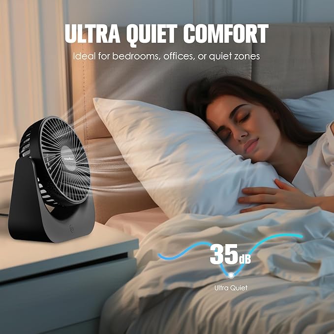 TRILINK Small USB Desk Fan – 5-Speed Mini Table Fan - Image 7