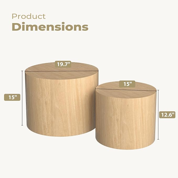Nesting Coffee Table Set of 2, Round Yellow Nesting Table Modern Circle Coffee - Image 2