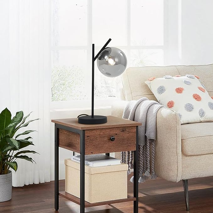 Black Table Lamp Vintage Metal Desk Lamp Modern Smoke Gray Glass Globe - Image 7