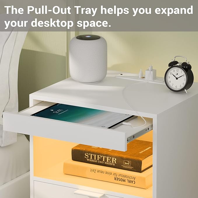 Tiptiper White Nightstand Set of 2, LED Nightstand - Image 6