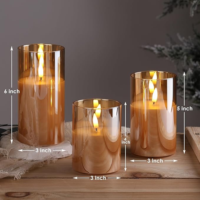 Eywamage Gold Glass Flameless Pillar Candles - Image 2