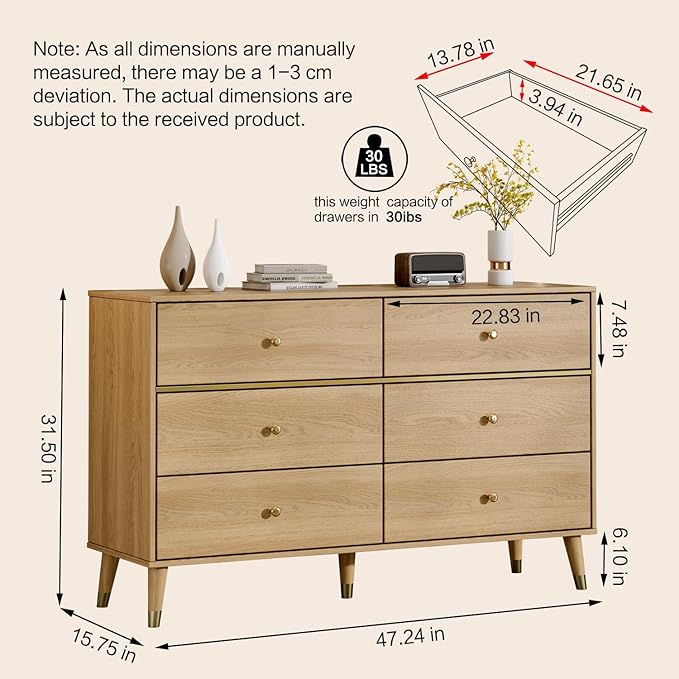 6 Drawer Dresser, Wooden Bedroom Drawer Dresser - Image 2