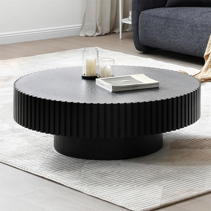 LKTART Round Coffee Table for Living Room, Accent Fluted Drum Coffee Table by LKTART