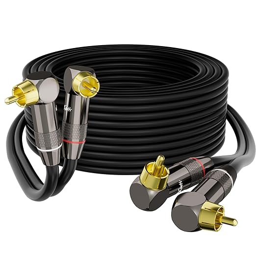 Right Angle RCA Cable 6 FT, 90 Degree 2RCA to 2RCA Stereo Audio Cable, Zinc by Mygatti