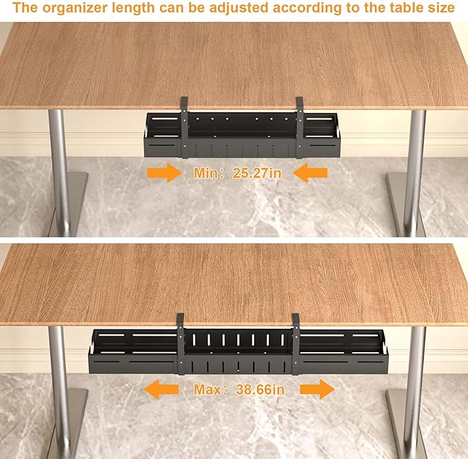 REALINN Under Desk Cable Management Tray Black, Expandable 25.27"-38.66" Sturdy - Image 4