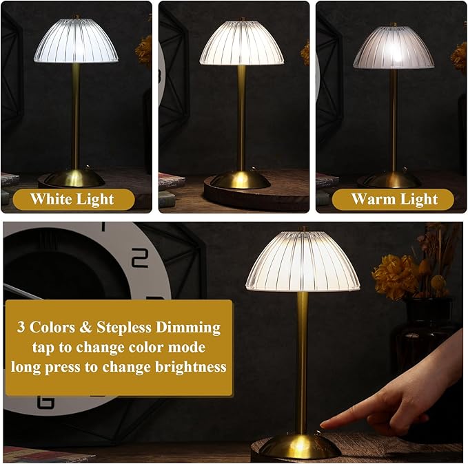 Liliful 8 Pcs Cordless Table Lamp Rechargeable Touch LED Small Gold Portable - Image 4