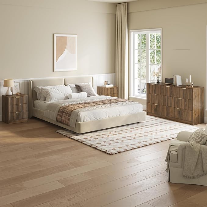 7 Drawer Dresser & Nightstand Set, 3-Piece Fluted Bedroom Dresser and Night - Image 2