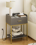 Masupu Nightstand with Charging Station, 3-Tier Modern Bedside Night Stand with by Masupu
