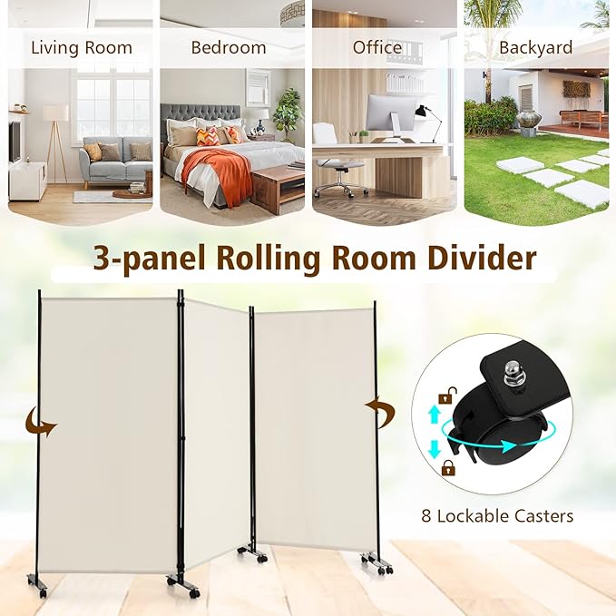 GOFLAME 3 Panel Folding Room Divider, 6FT Rolling Privacy Screen - Image 3