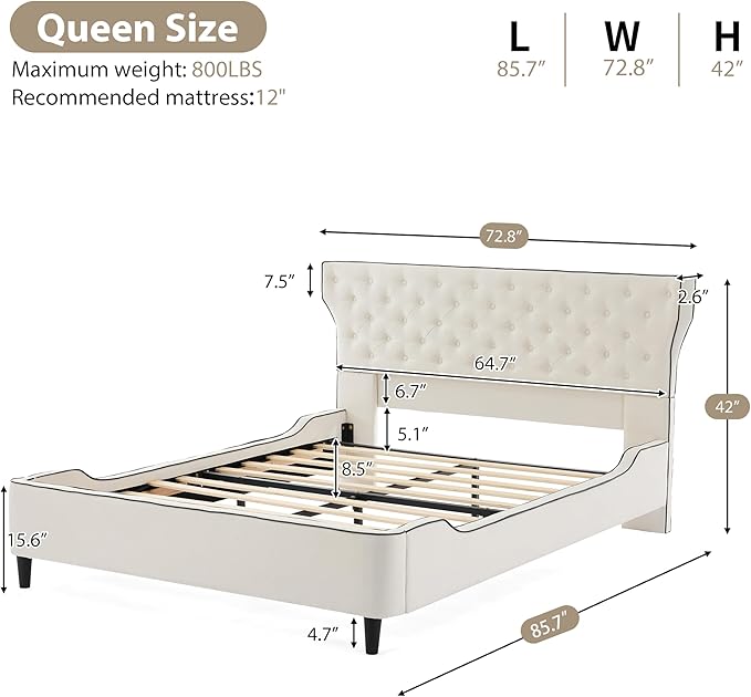 Christopher Knight Home Salus Linen Upholstered Queen Size Bed Frame - Image 2