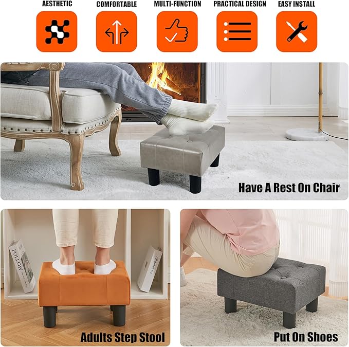 BRIAN & DANY Small Foot Stool, Leather Foot Stools - Image 6