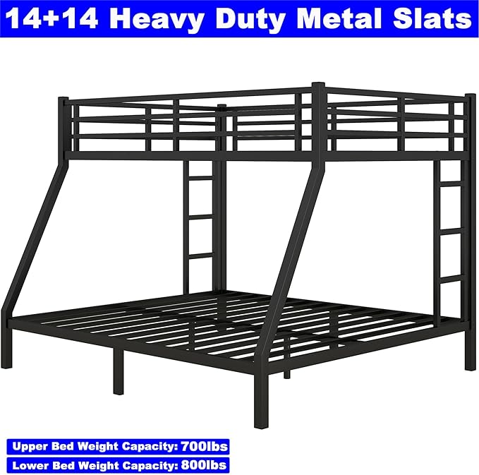Upgraded Version Thicken Metal Heavy Duty Queen Over King Bunk Bed, Best Modern - Image 7