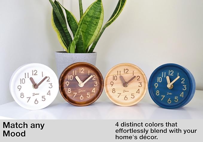 Driini Wooden Analog Desktop Clock – 4.3 in. Decorative Pinewood, No-Tick - Image 5