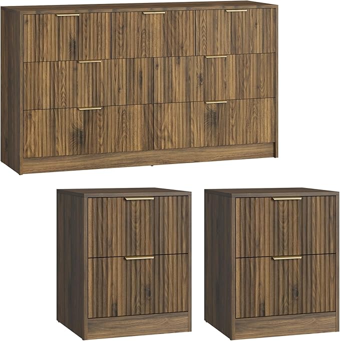 7 Drawer Dresser & Nightstand Set 3-Piece, 55” Wide Bedroom Dresser and Night - Image 8