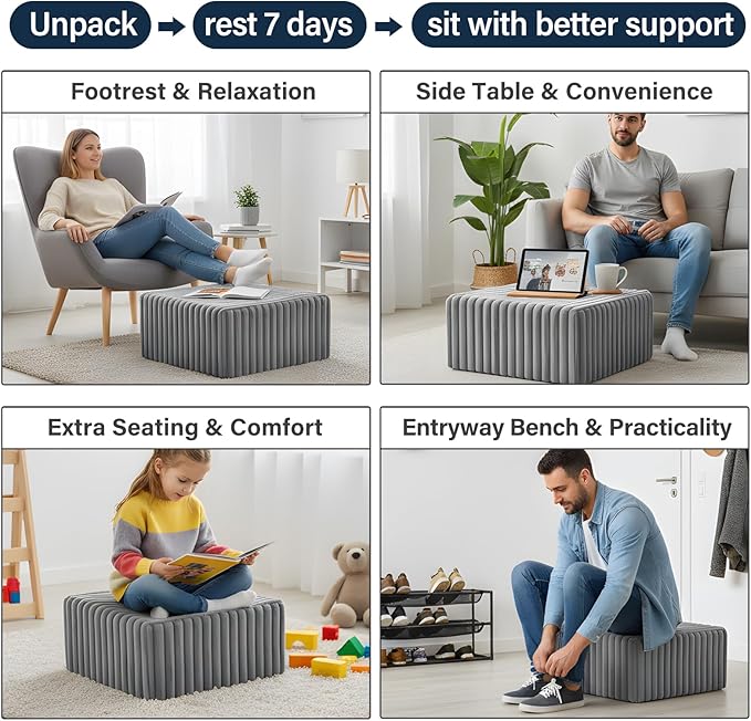Tiita Suqre Stuffed Pouf Ottoman, Stripe Poufs 21×21×10 inch - Image 4