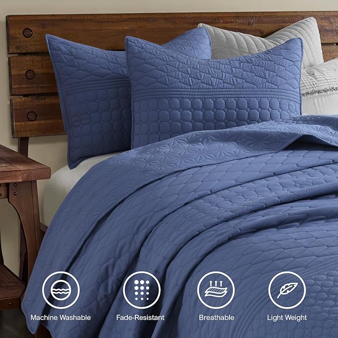 HORIMOTE HOME Denim Blue Twin Size Quilt Set - Image 2