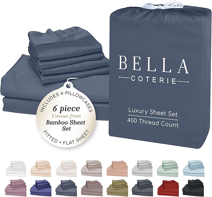 Bella Coterie 6 Piece Luxury Bamboo Viscose California King Size Sheet Set | by BC