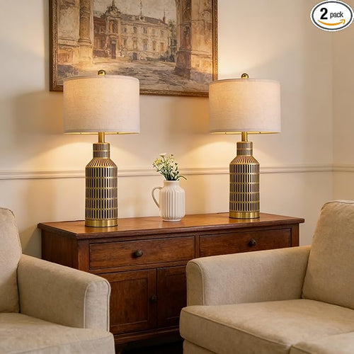 25" Gold and Black Modern Ceramic Bedside Lamp Set of 2 by USumkky