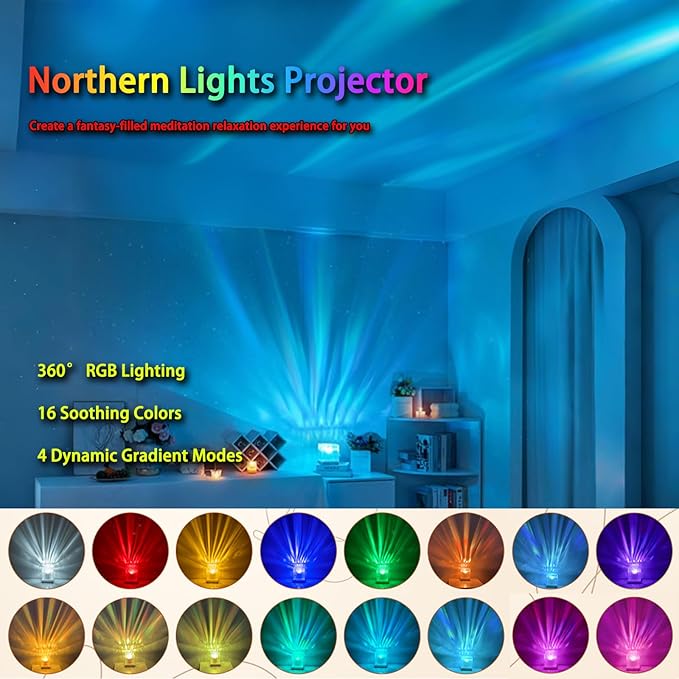 Northern Lights Projector, 16 Colors Plug in Aurora Light Projector & Mood - Image 2
