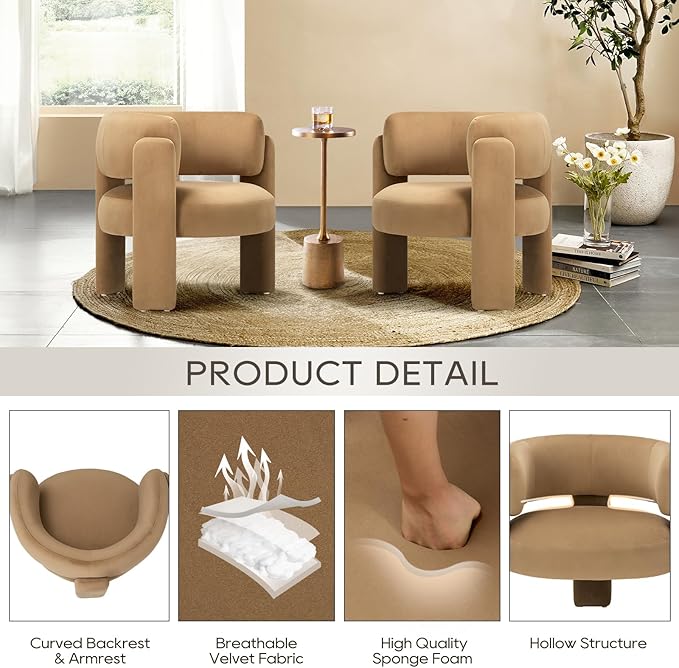 COLAMY Modern Velvet Accent Chair, Upholstered Barrel Chair, Comfy Side Arm - Image 3