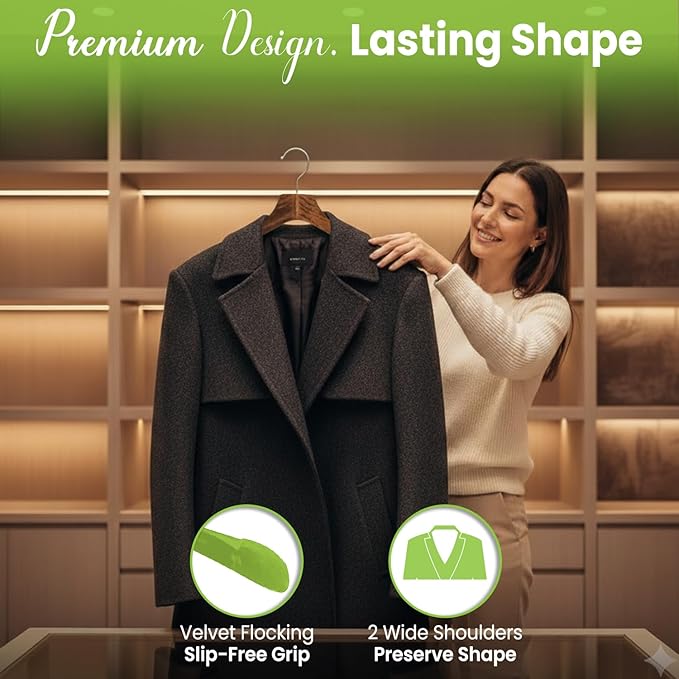 Premium Luxe Wood Coat Hangers, Wide Shoulder Wooden Jacket Hangers - Image 2
