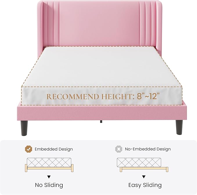 SHA CERLIN Queen Size Velvet Upholstered Platform Bed Frame - Image 9