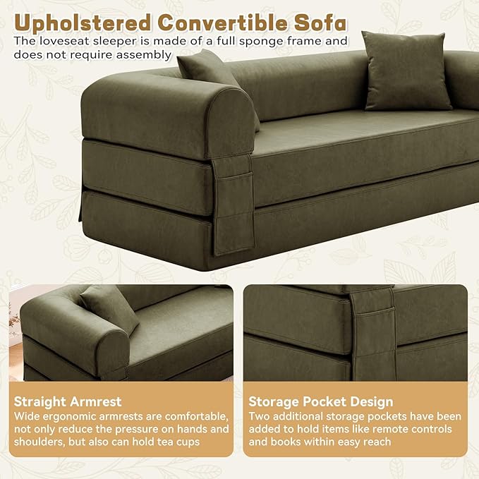 Convertible Folding Sofa Bed, 78.5 Inch Faux Leather Futon Couch - Image 6