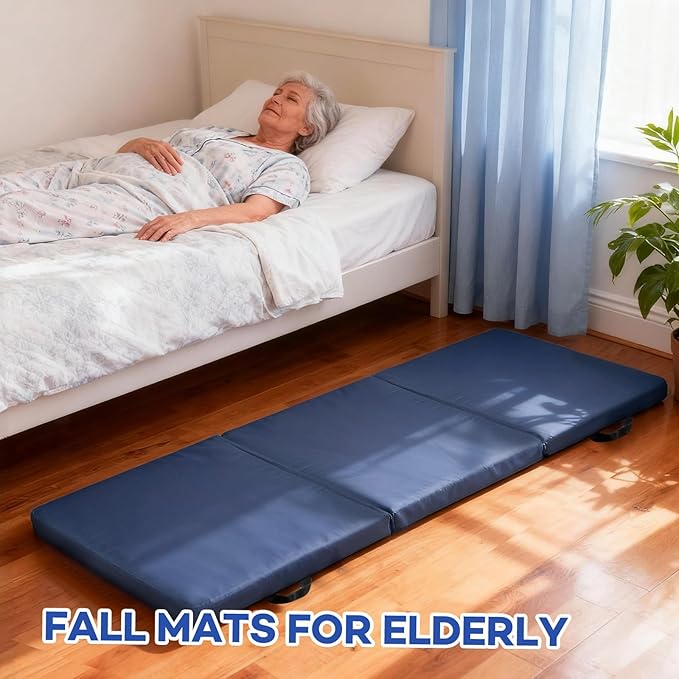 Foldable Fall Protection Mat for Elderly Blue Waterproof Non Slip Floor Mats - Image 3