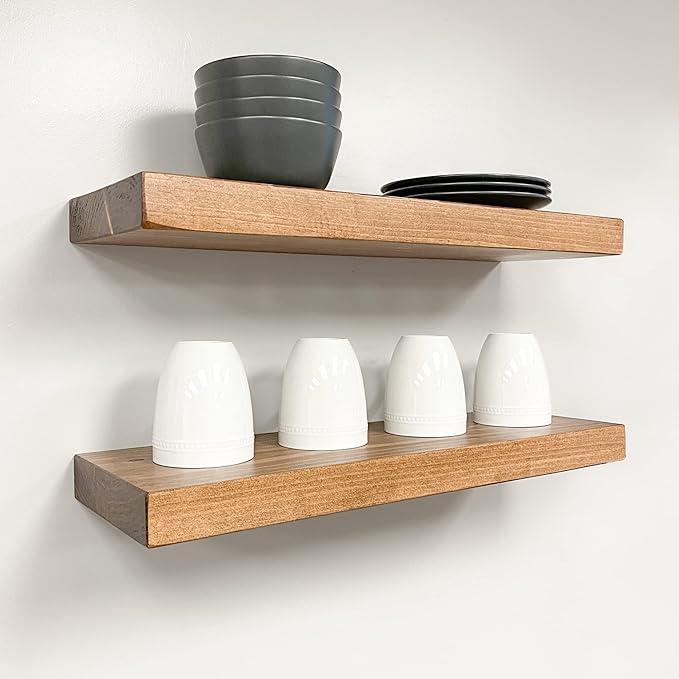 URBANDI, Rustic Floating Shelves, Hidden Bracket, Solid Wood, Heavy Duty - Image 5