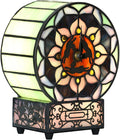 Bieye L12017 Tiffany Style Stained Glass Desk Clock Table Lamp by Bieye
